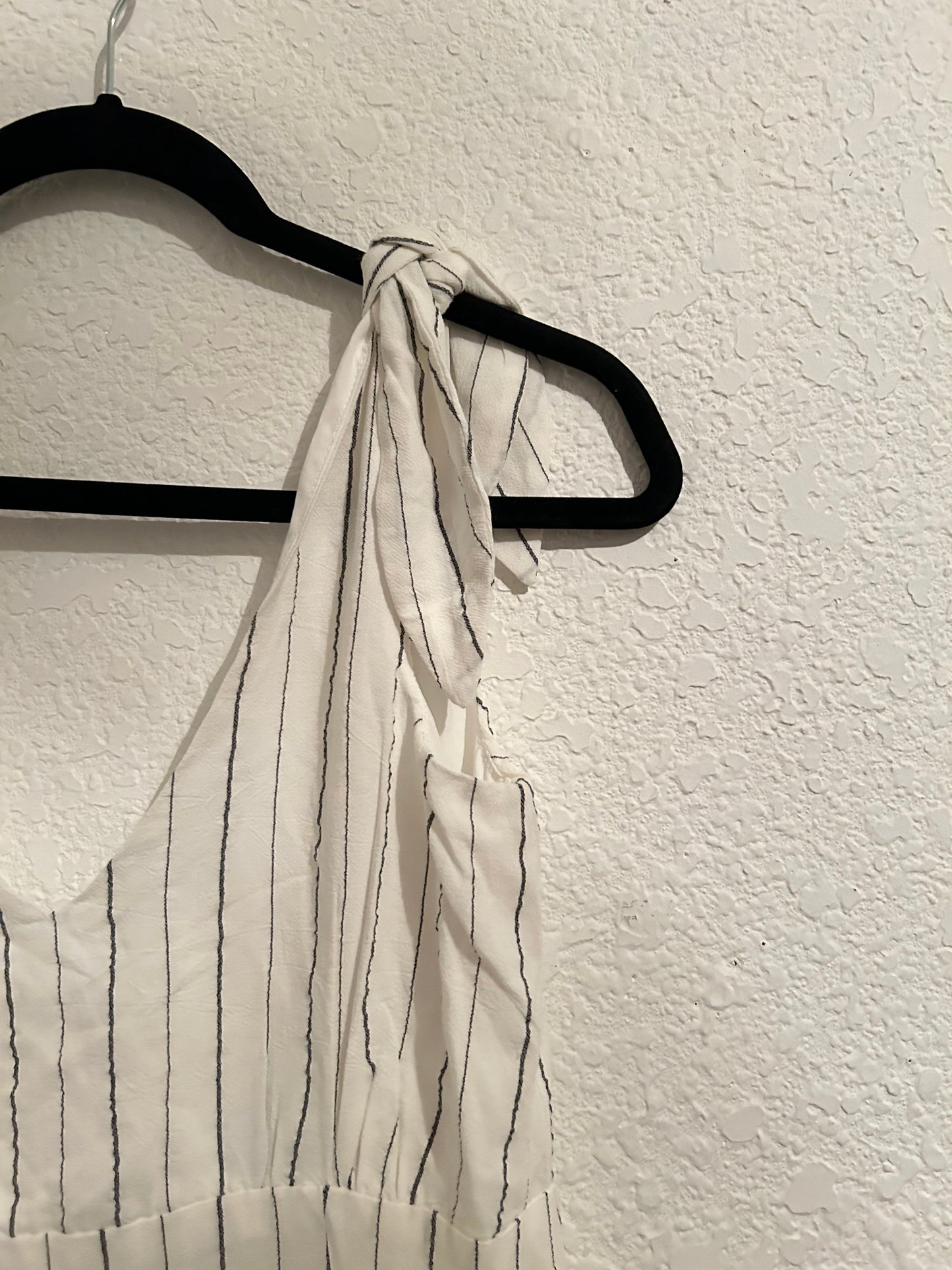 Signs of Summer Ivory and Black Striped Tie-Strap Mini Dress