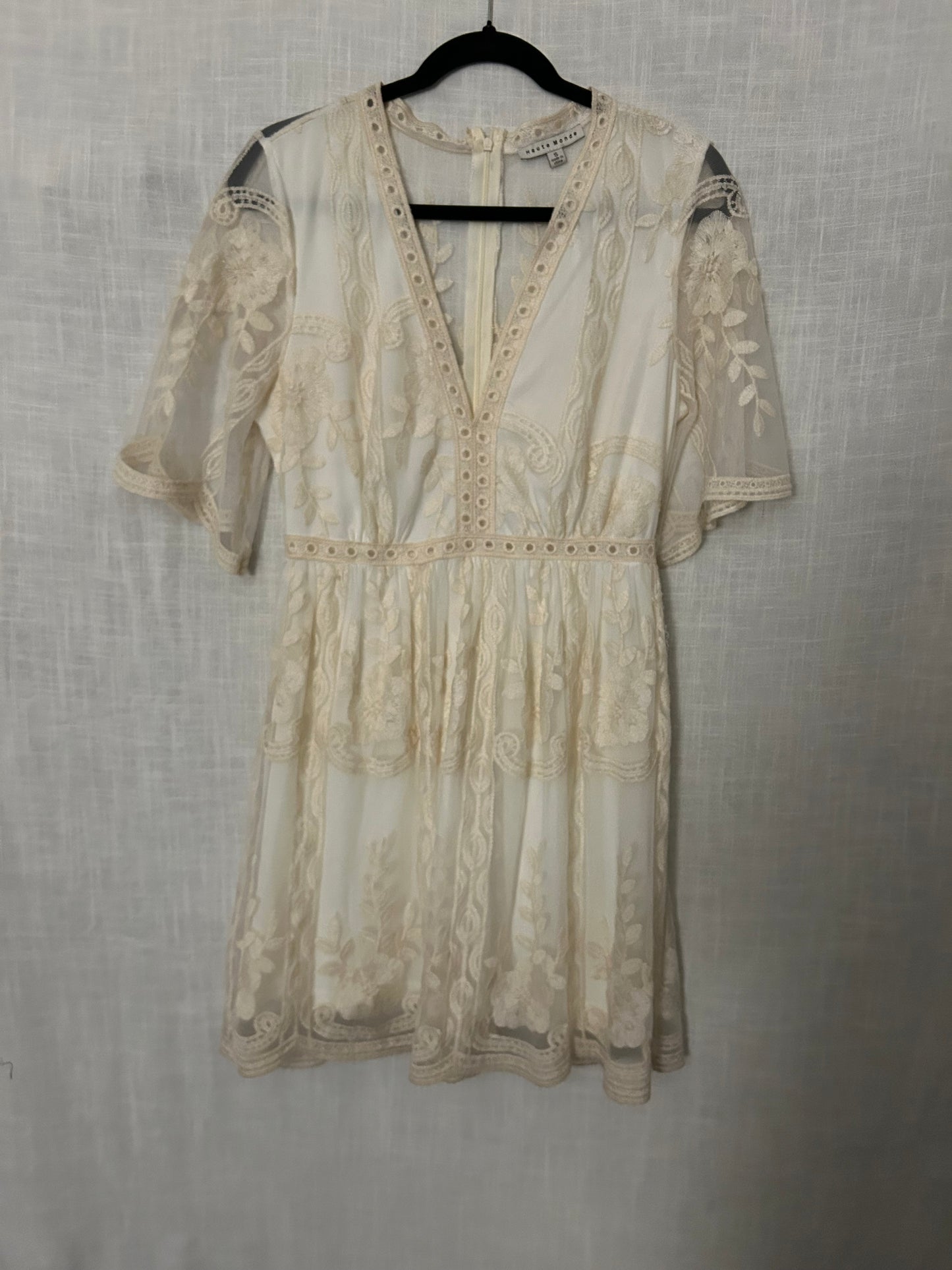 Ivory Beige Cream Lace Mini Dress White