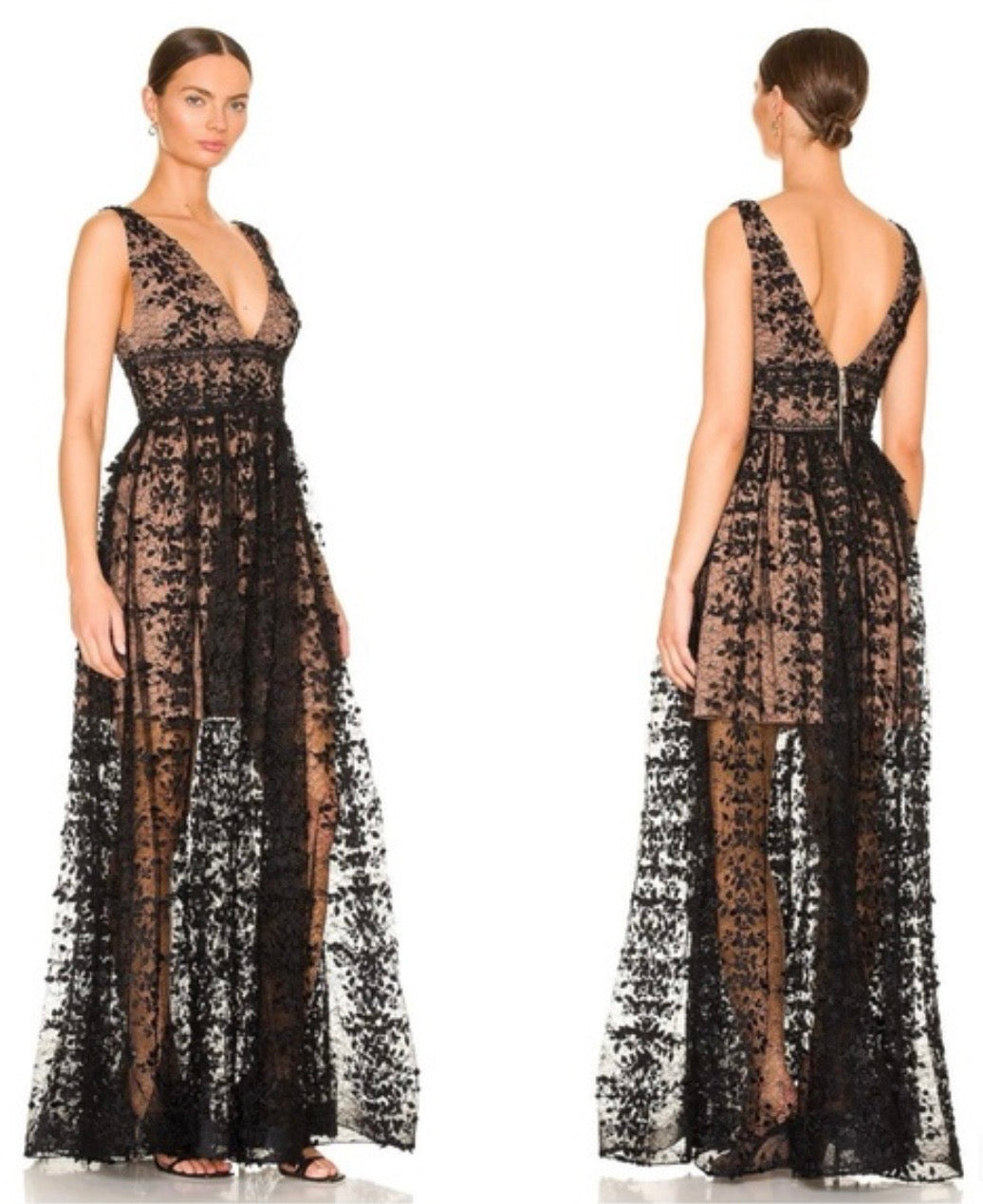 Megan Maxi Dress In Black Lace Tulle