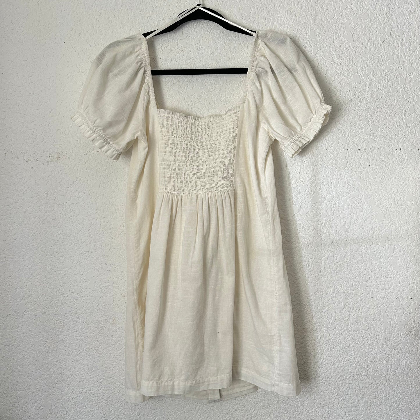 Britney Hook & Eye Mini Dress White Puff Sleeves Ivory Cotton