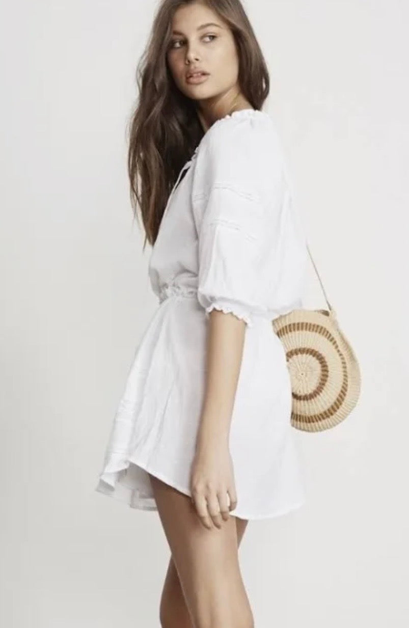 Alacati Dress In Plain White Cotton Crinkle Ivory White