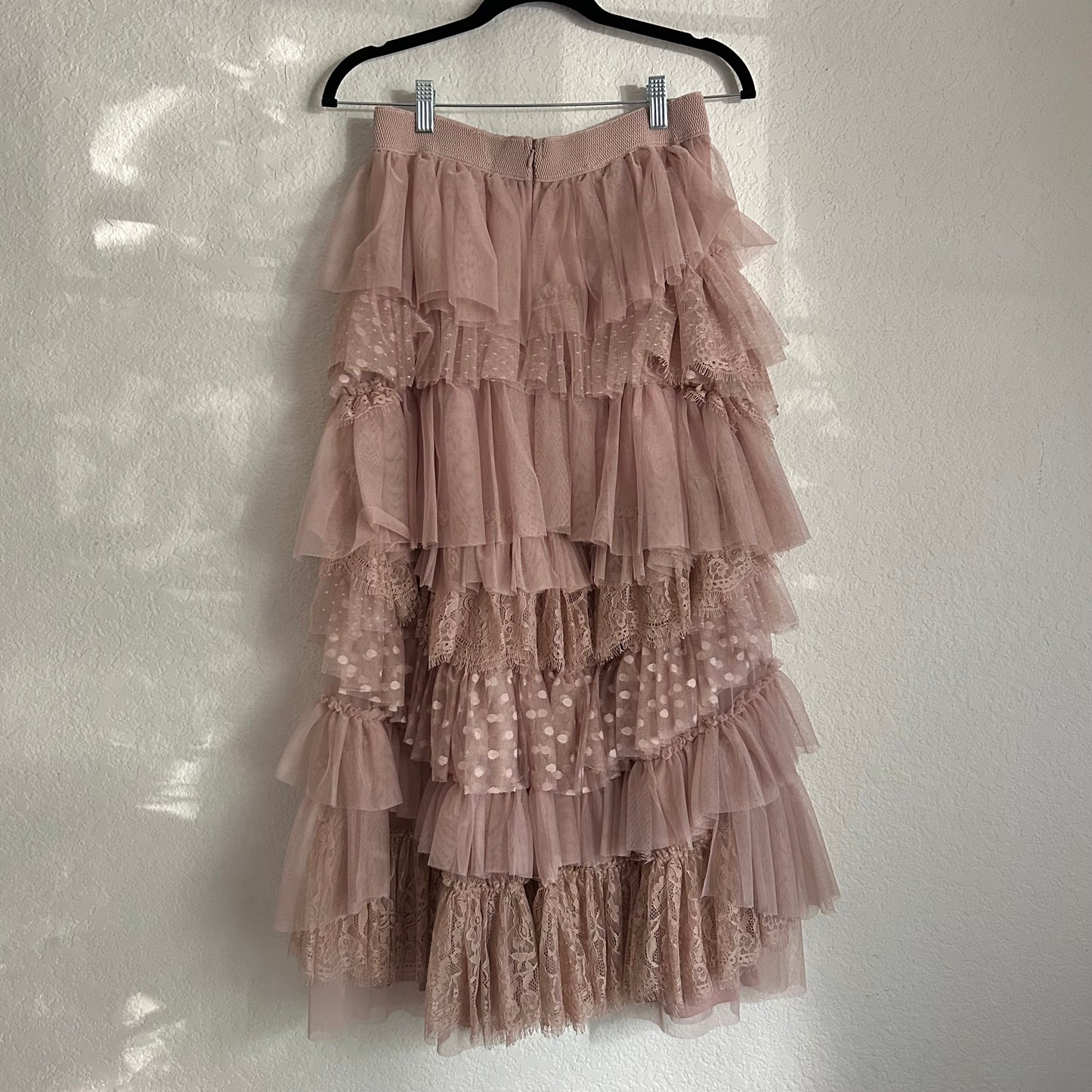 Mesh Tulle Lace Pink Mauve Blush Midi Skirt