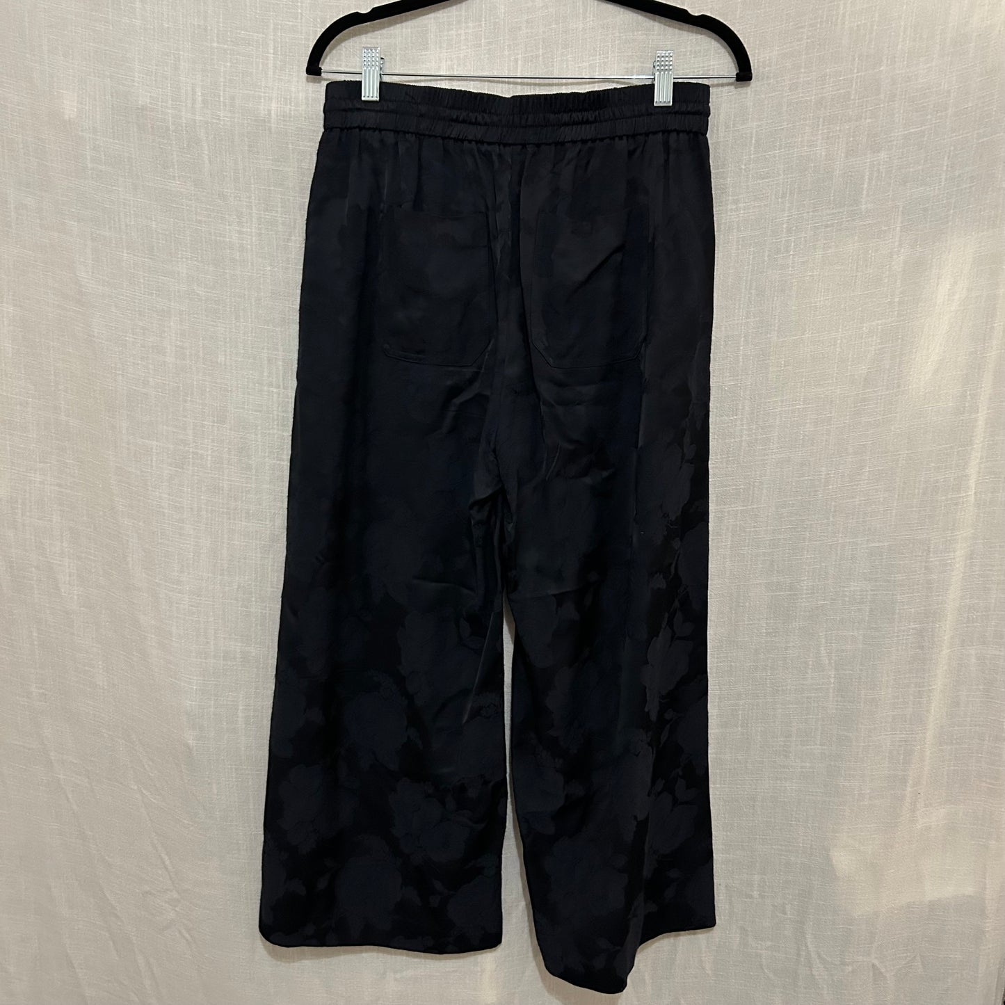 Navy Floral Jacquard Drawstring Culotte Pants