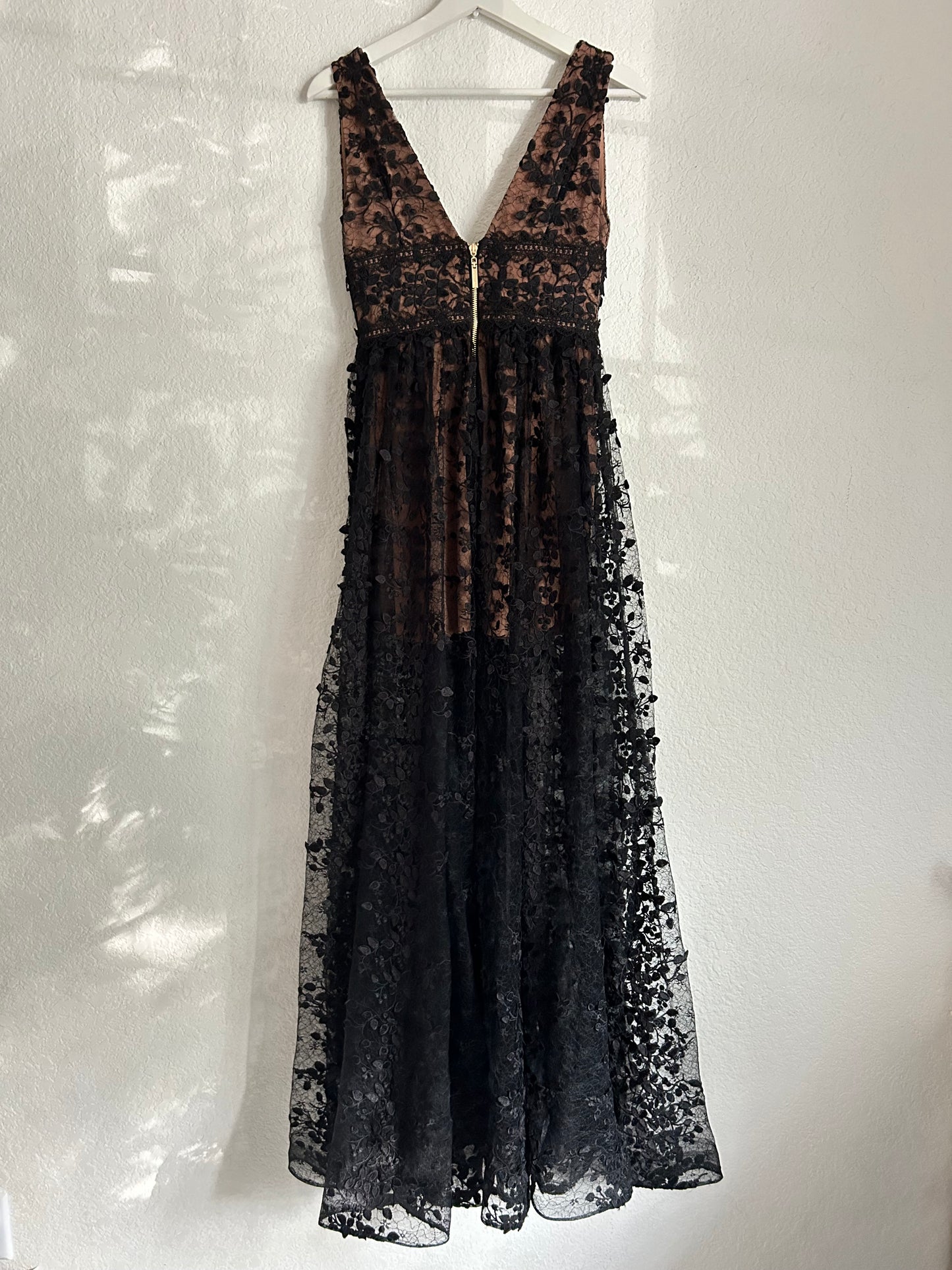 Megan Maxi Dress In Black Lace Tulle