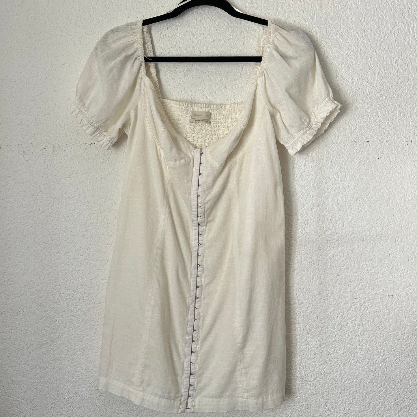 Britney Hook & Eye Mini Dress White Puff Sleeves Ivory Cotton