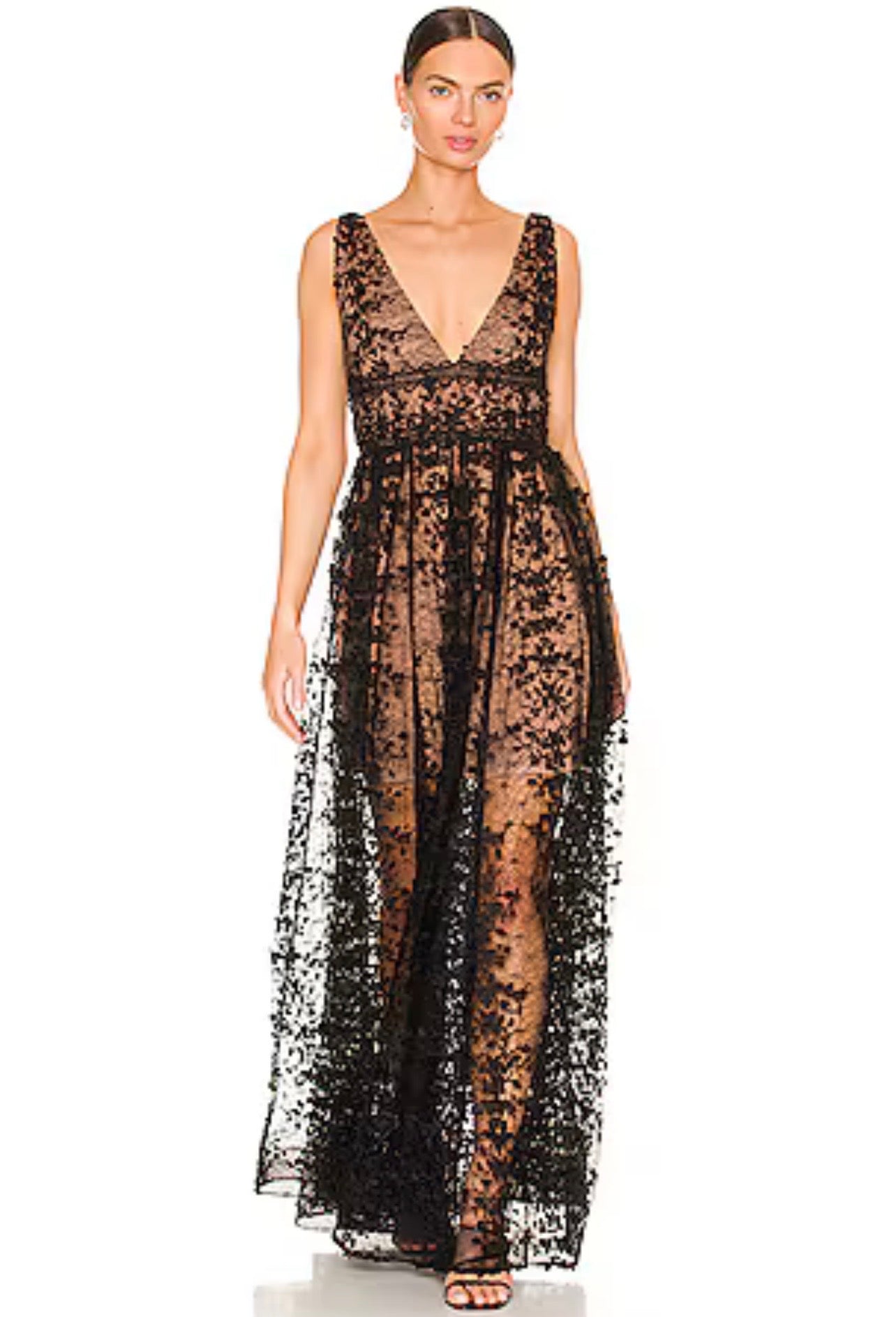 Megan Maxi Dress In Black Lace Tulle