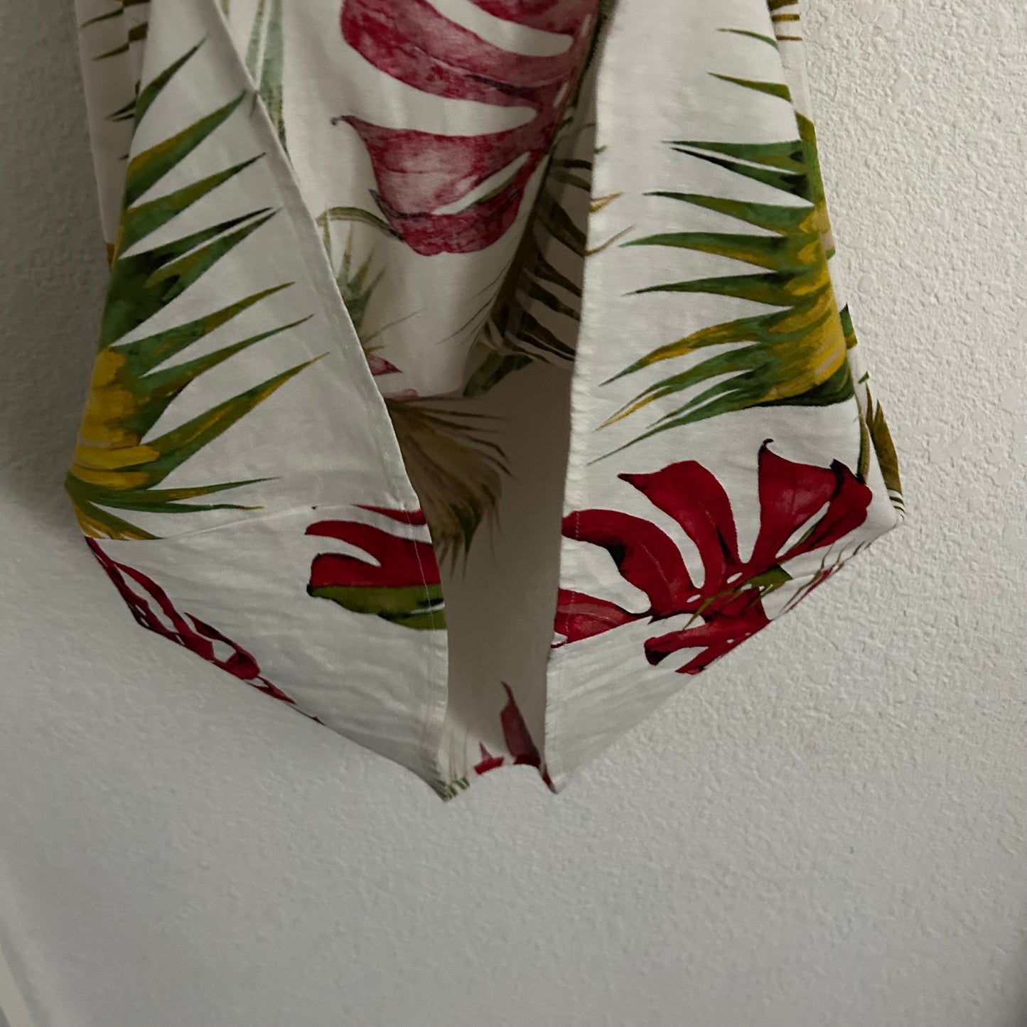 Linen Tropical Print Dress Red Green Yellow Bead Tassels