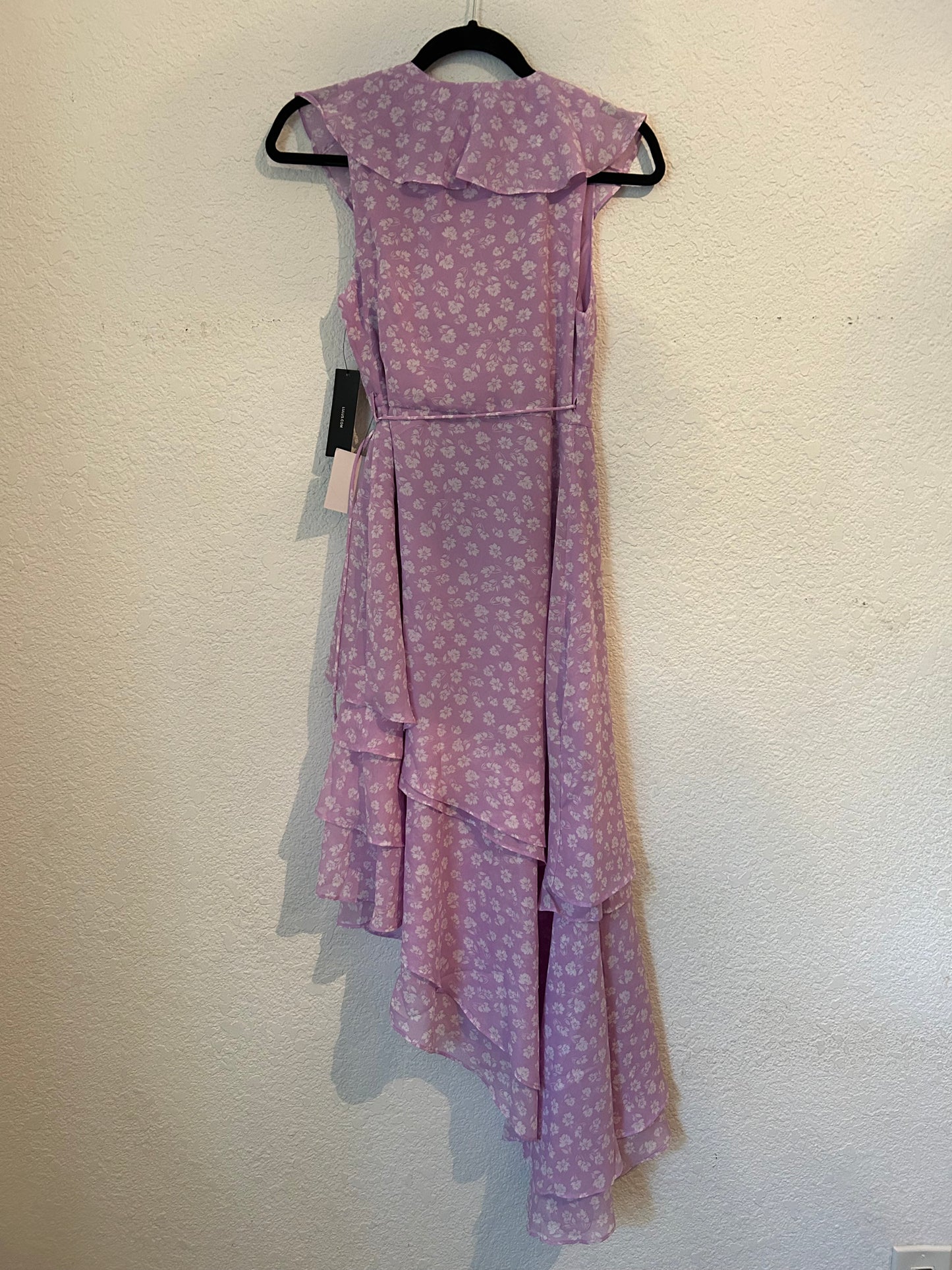 Cornelia Lavender Floral Print Ruffled Wrap Midi Dress Purple