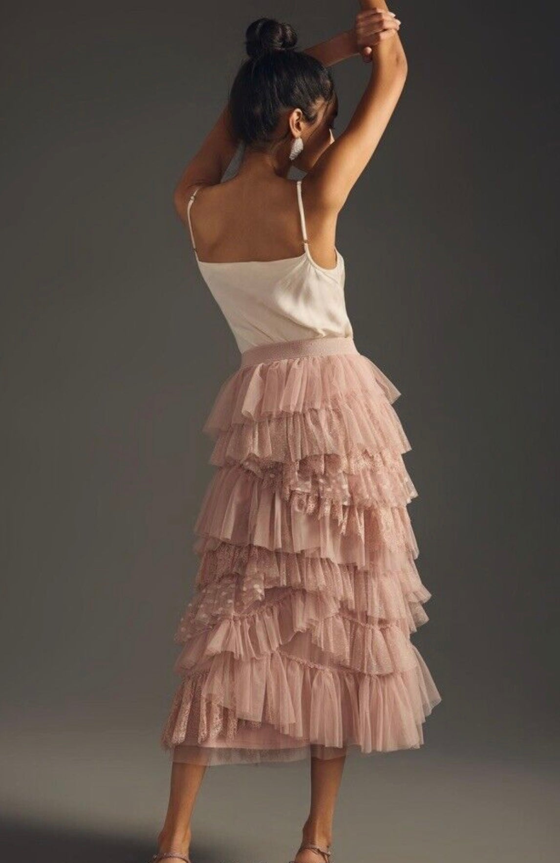 Mesh Tulle Lace Pink Mauve Blush Midi Skirt