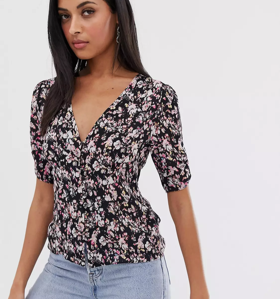 Kota Freefall Floral Printed Black Pink Top