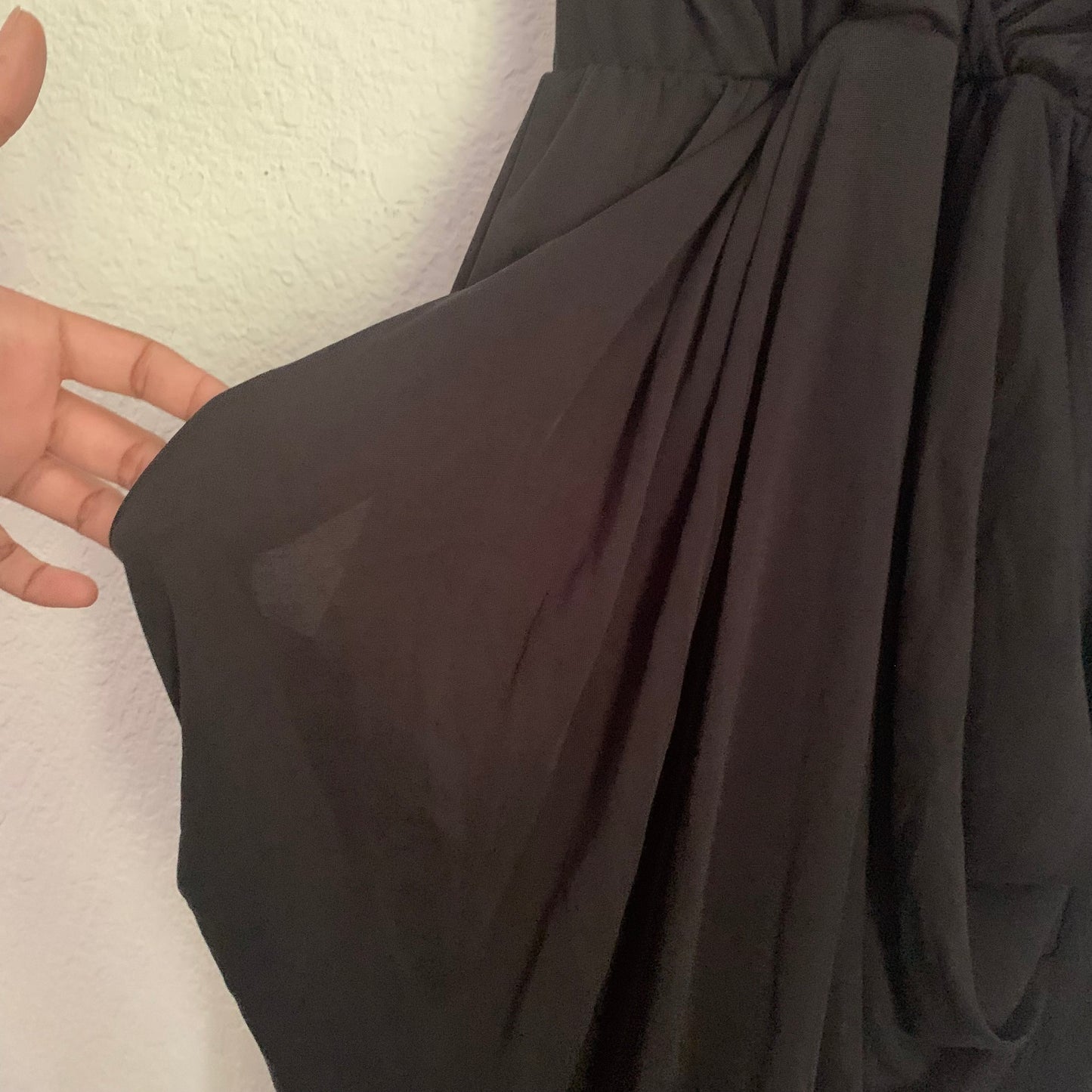 Black Drape Front Midi Dress