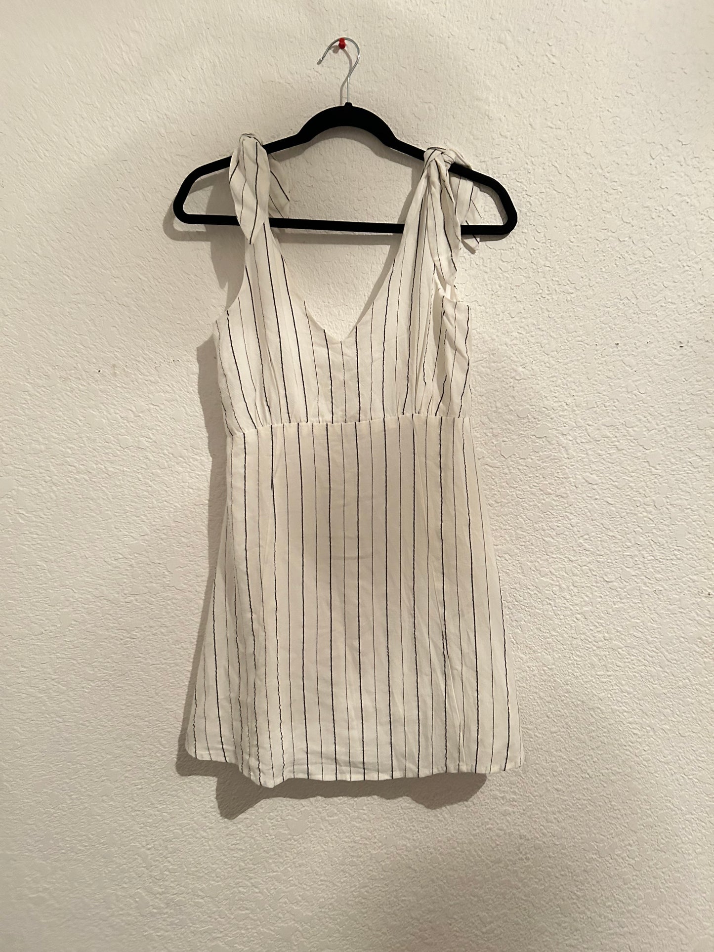 Signs of Summer Ivory and Black Striped Tie-Strap Mini Dress