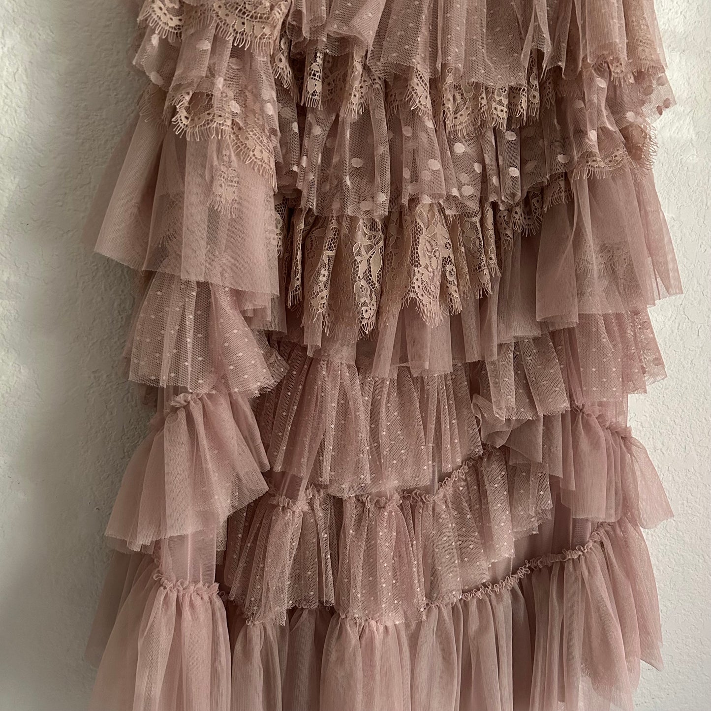 Mesh Tulle Lace Pink Mauve Blush Midi Skirt