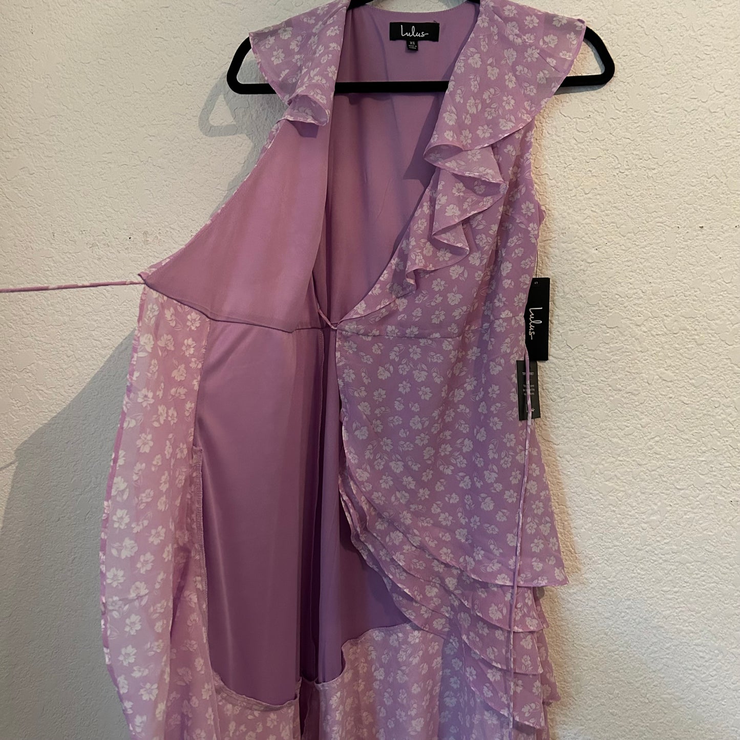Cornelia Lavender Floral Print Ruffled Wrap Midi Dress Purple