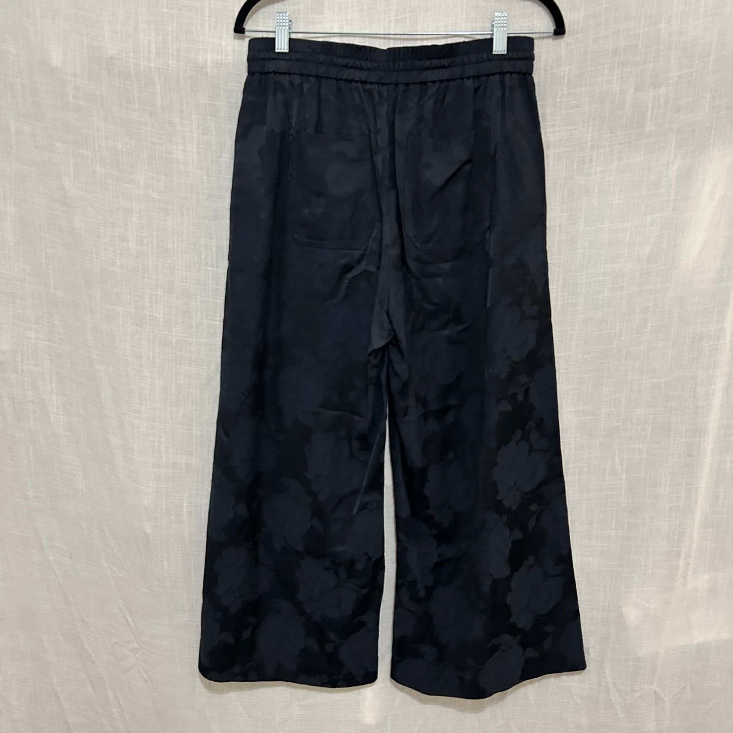 Navy Floral Jacquard Drawstring Culotte Pants