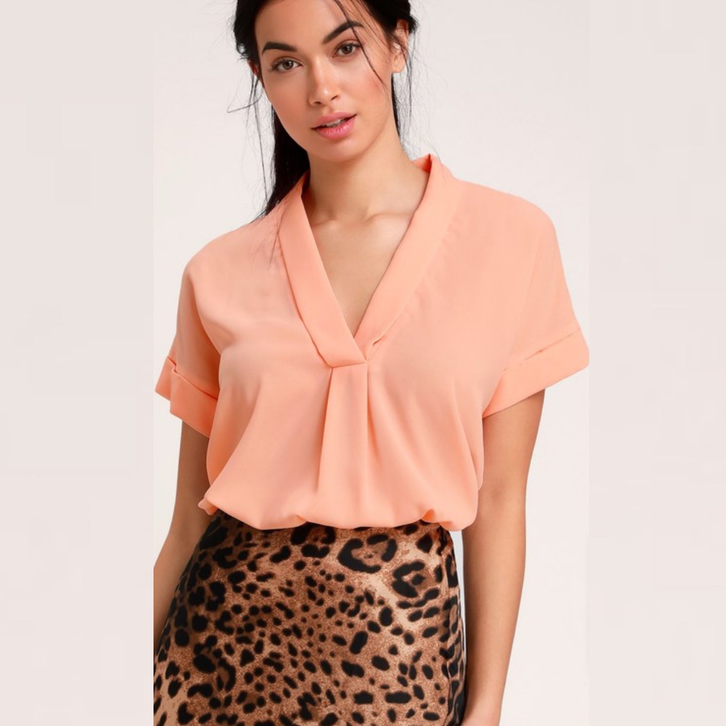 Lulus Rise To The Top Peach Orange Short Sleeve Blouse