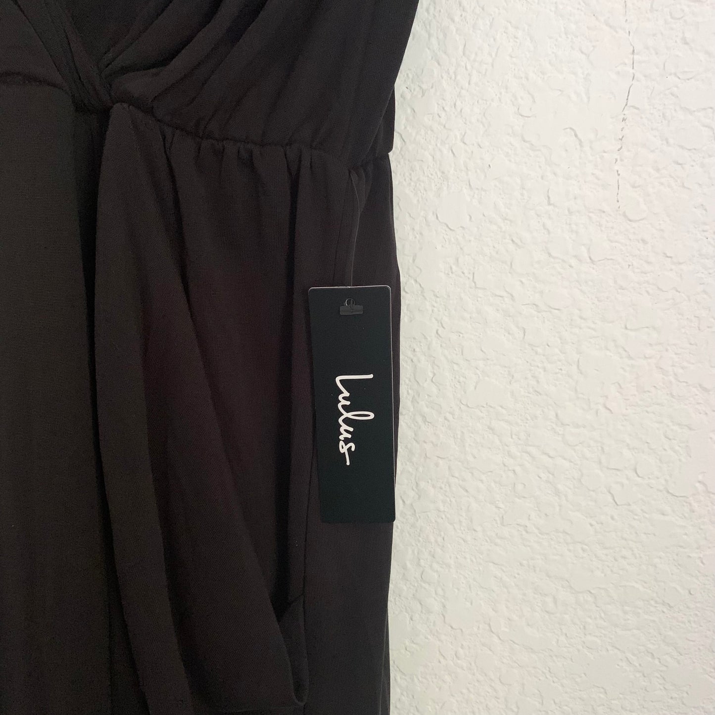 Black Drape Front Midi Dress