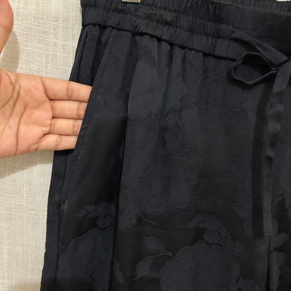 Navy Floral Jacquard Drawstring Culotte Pants