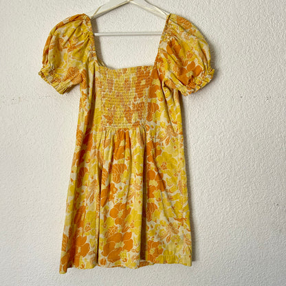 Britney Hook and Eye Mini Dress Yellow Floral Printed Cotton