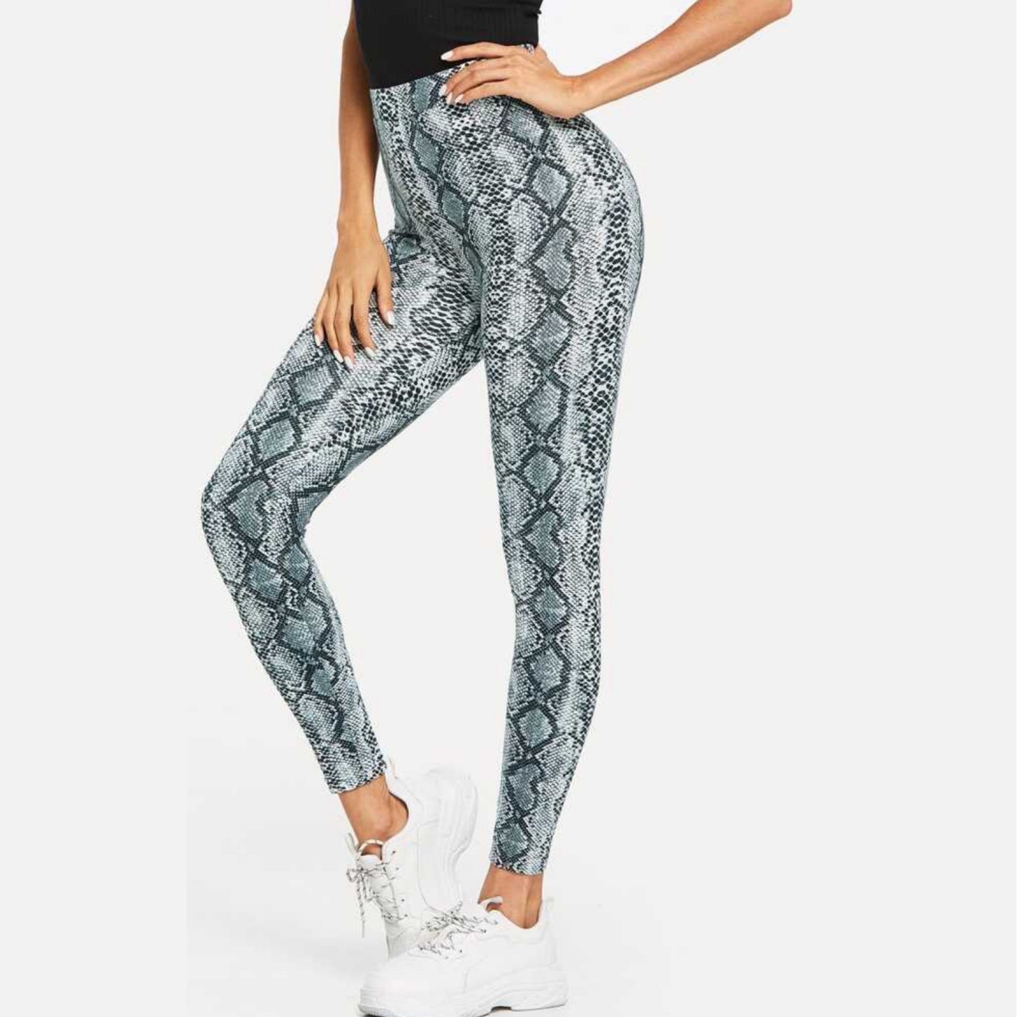 New Snake Print Legging High Waisted Grey Black New