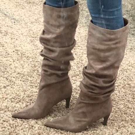 Brutish Boots Slouchy Faux Suede Knee High Kitten Heel