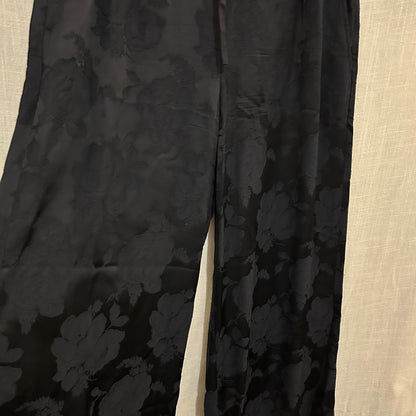 Navy Floral Jacquard Drawstring Culotte Pants