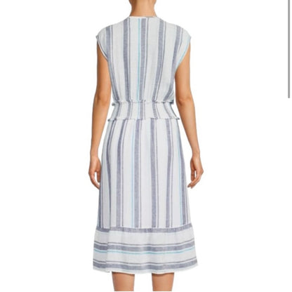 Ashlyn Linen Dress In Aegean Blue Stripe