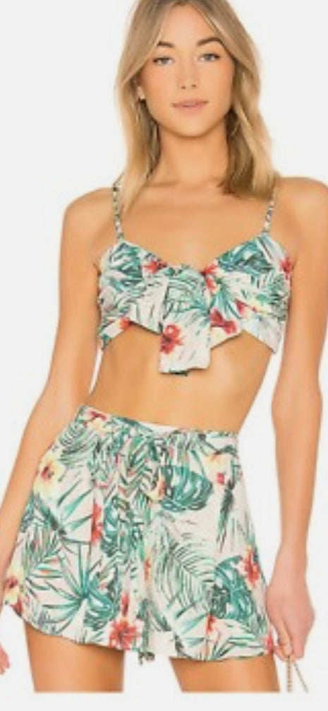Tropical Floral Front Tie Crop Top