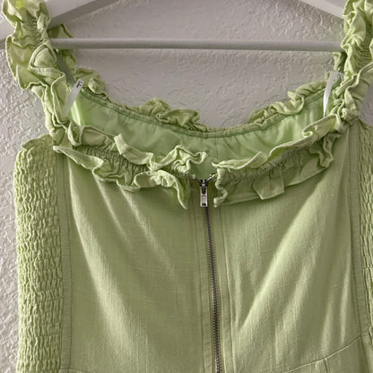Elati Lime Green Ruffled Off-the-Shoulder Bodycon Dress Cotton Linen Blend