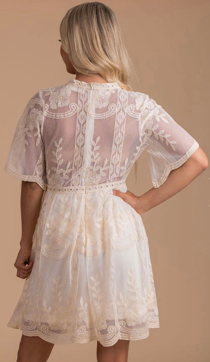 Ivory Beige Cream Lace Mini Dress White