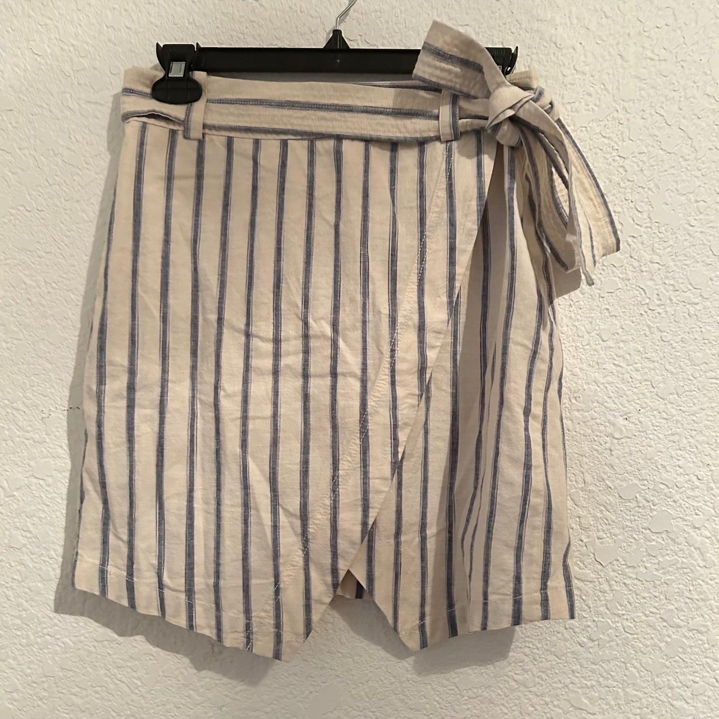 Ivory Blue Portside Faux Wrap Mini Skirt In Ikat Stripe