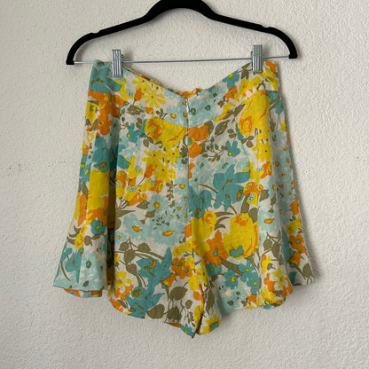 100% Linen Ondine Shorts in Annina Floral Shorts Blue Yellow