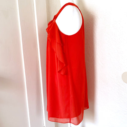 Chili Red Orange Keyhole Ruffle Tent Dress