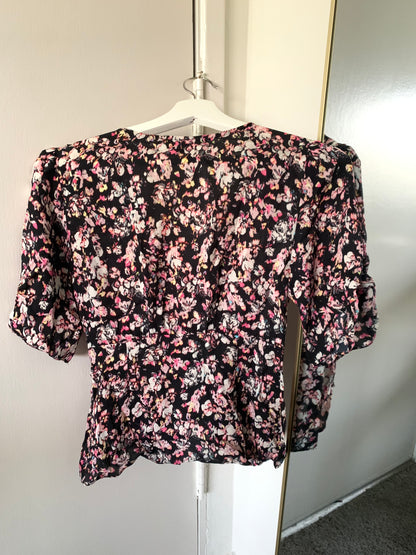 Kota Freefall Floral Printed Black Pink Top