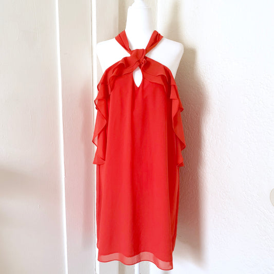 Chili Red Orange Keyhole Ruffle Tent Dress