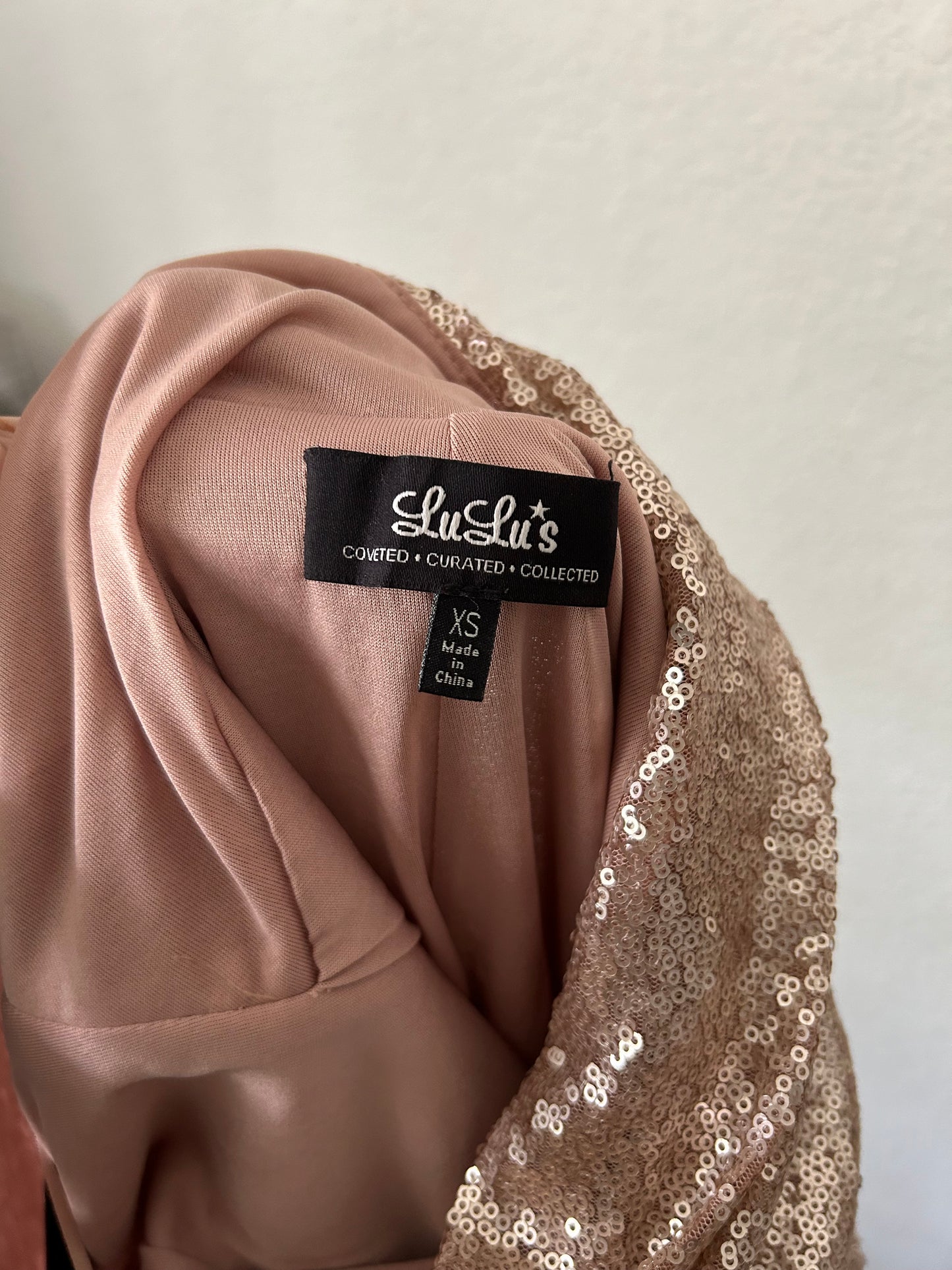 Slink and Wink Matte Rose Gold Sequin Maxi Dress Elegant Evening Gown