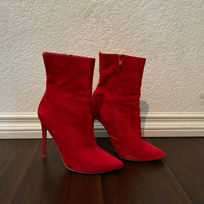 Wagner Stiletto-Heel Booties in Red