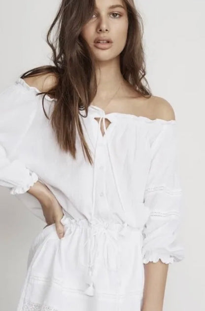 Alacati Dress In Plain White Cotton Crinkle Ivory White