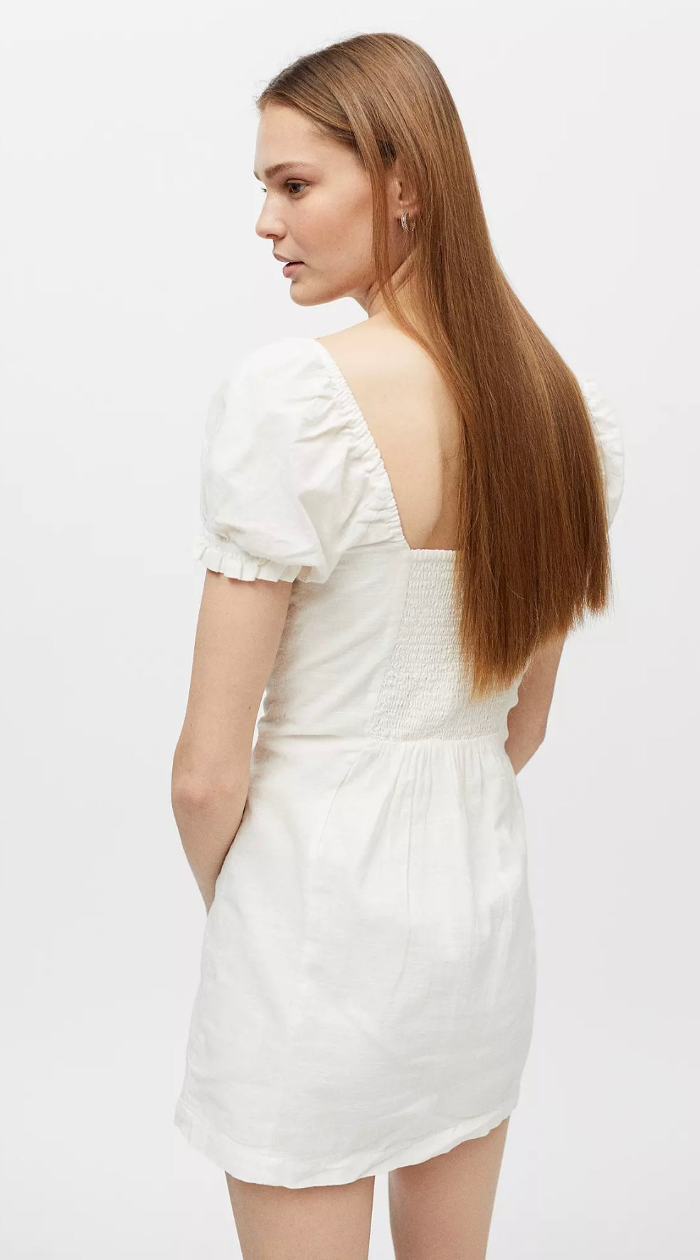 Britney Hook & Eye Mini Dress White Puff Sleeves Ivory Cotton