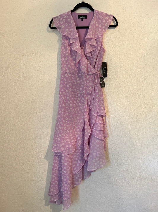 Cornelia Lavender Floral Print Ruffled Wrap Midi Dress Purple