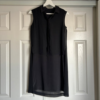 100% Silk Radial Black Sleeveless Tunic Dress