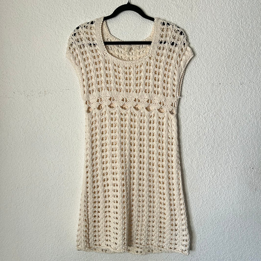 Cream Crochet Dress Mini Swim Cover Up Ivory White