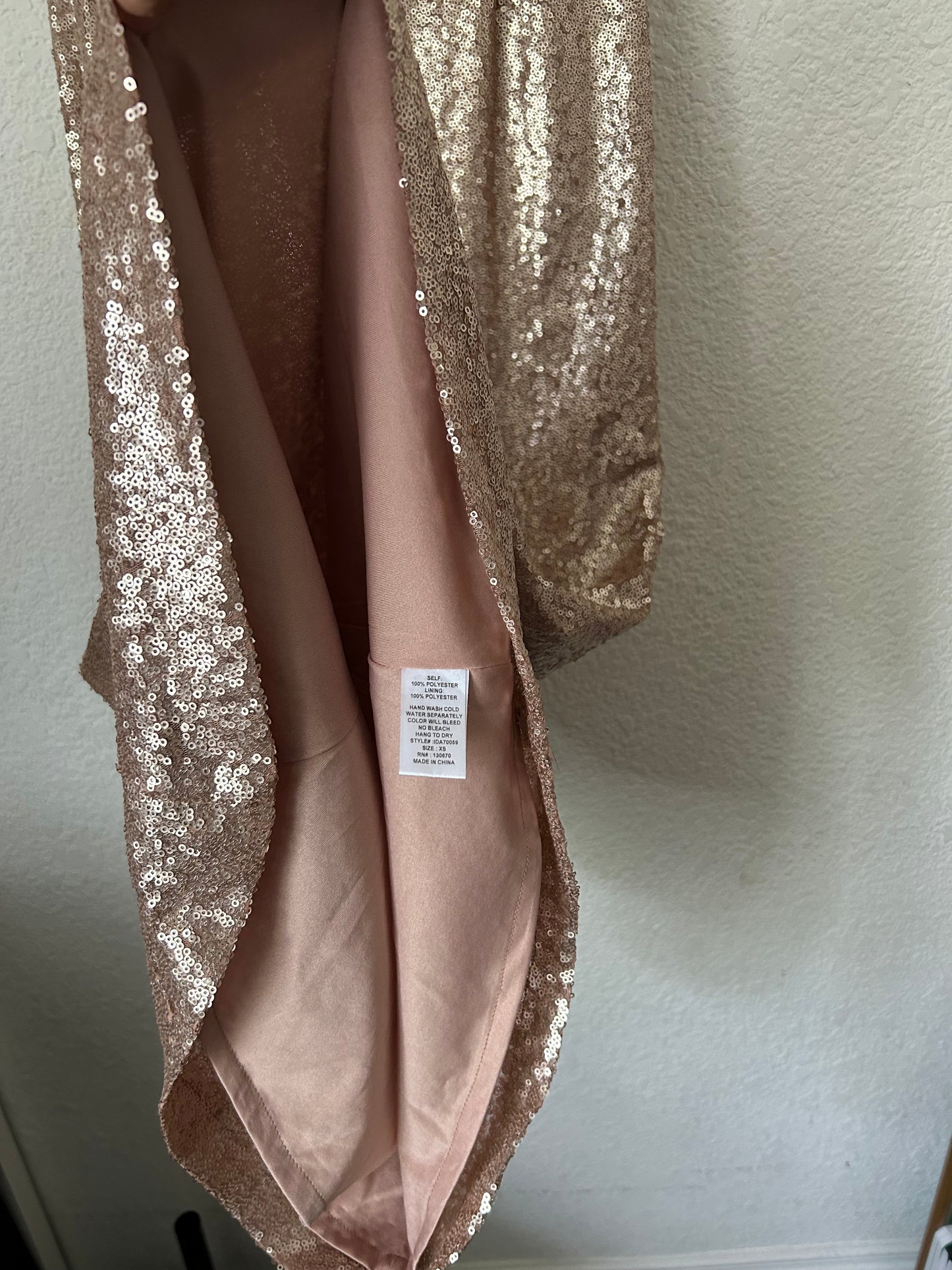 Slink and Wink Matte Rose Gold Sequin Maxi Dress Elegant Evening Gown