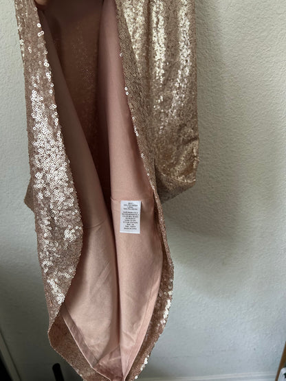 Slink and Wink Matte Rose Gold Sequin Maxi Dress Elegant Evening Gown