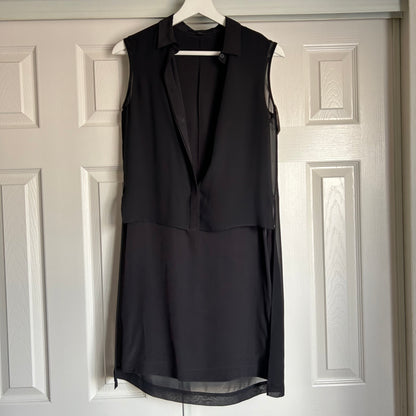 100% Silk Radial Black Sleeveless Tunic Dress