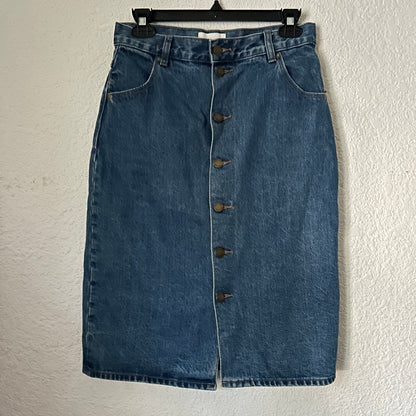 Denim Blue Knee-Length Button Up Pencil Skirt