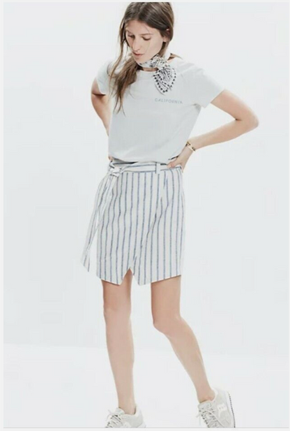 Ivory Blue Portside Faux Wrap Mini Skirt In Ikat Stripe