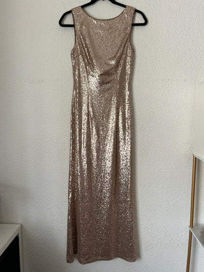 Slink and Wink Matte Rose Gold Sequin Maxi Dress Elegant Evening Gown