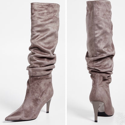 Brutish Boots Slouchy Faux Suede Knee High Kitten Heel