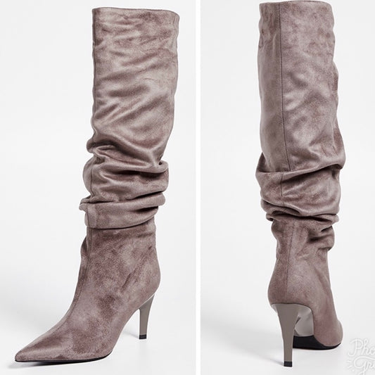 Brutish Boots Slouchy Faux Suede Knee High Kitten Heel